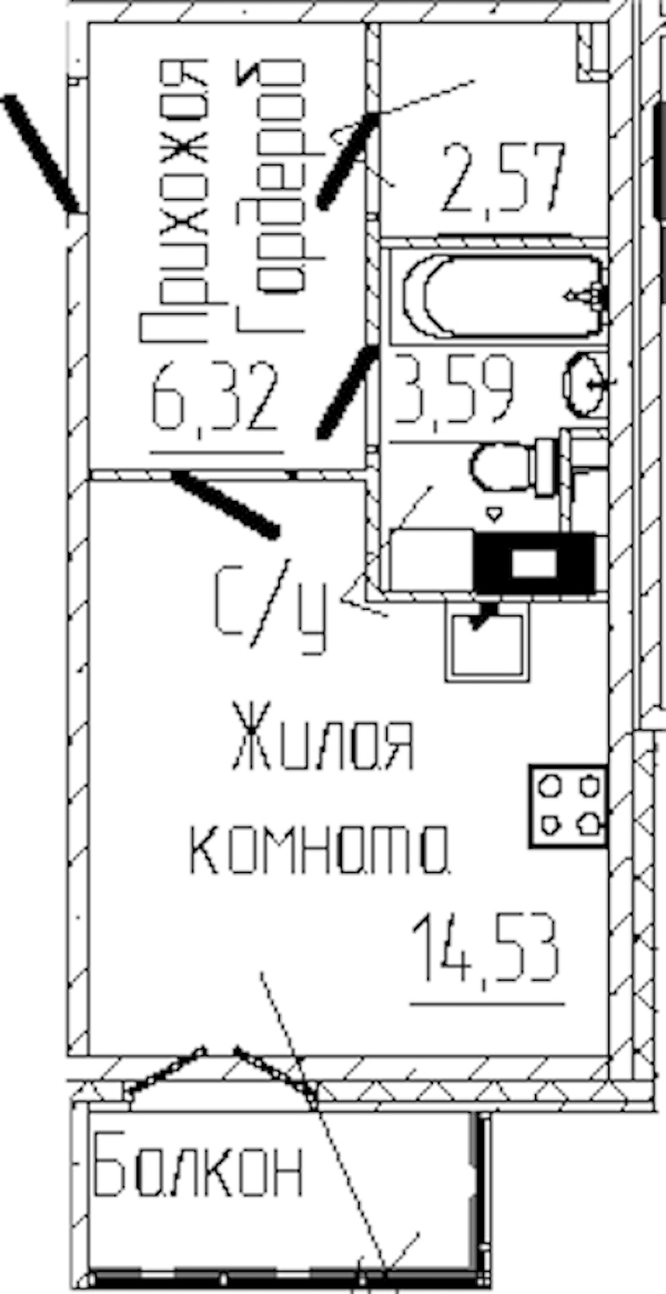 Квартира студия 27.95 м², 6/6 эт., ЖК «SERTOLOVO PARK»